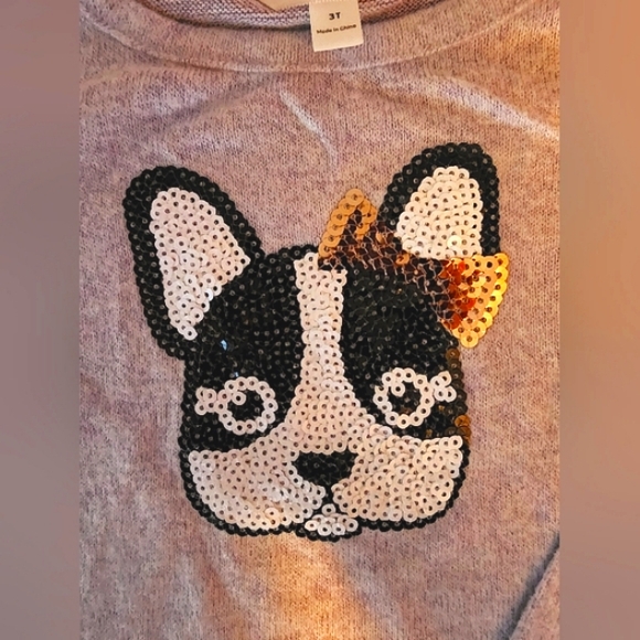 New Long Sleeve Top w/Sequined Frenchie Puppy Size 3T (No tags) - Picture 2 of 5